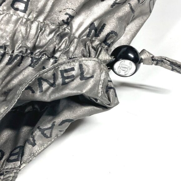CHANEL logo Unlimited Drawstring Tote bag Shoulder Bag Nylon Silver/Black - Picture 6 of 16